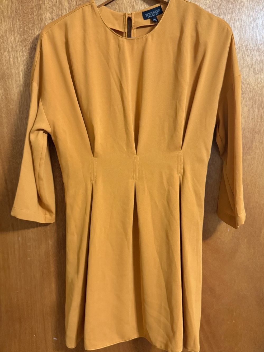 Topshop Mustard Midi Dress with Pleated Skirt